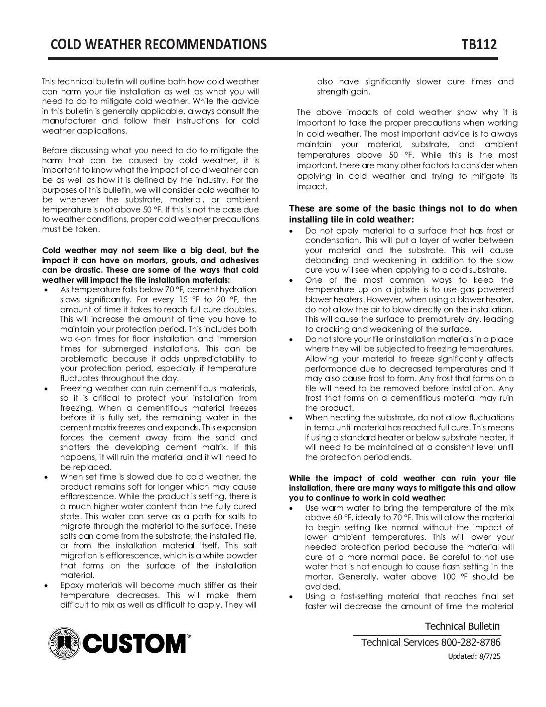 TB112 – Cold Weather Recommendations