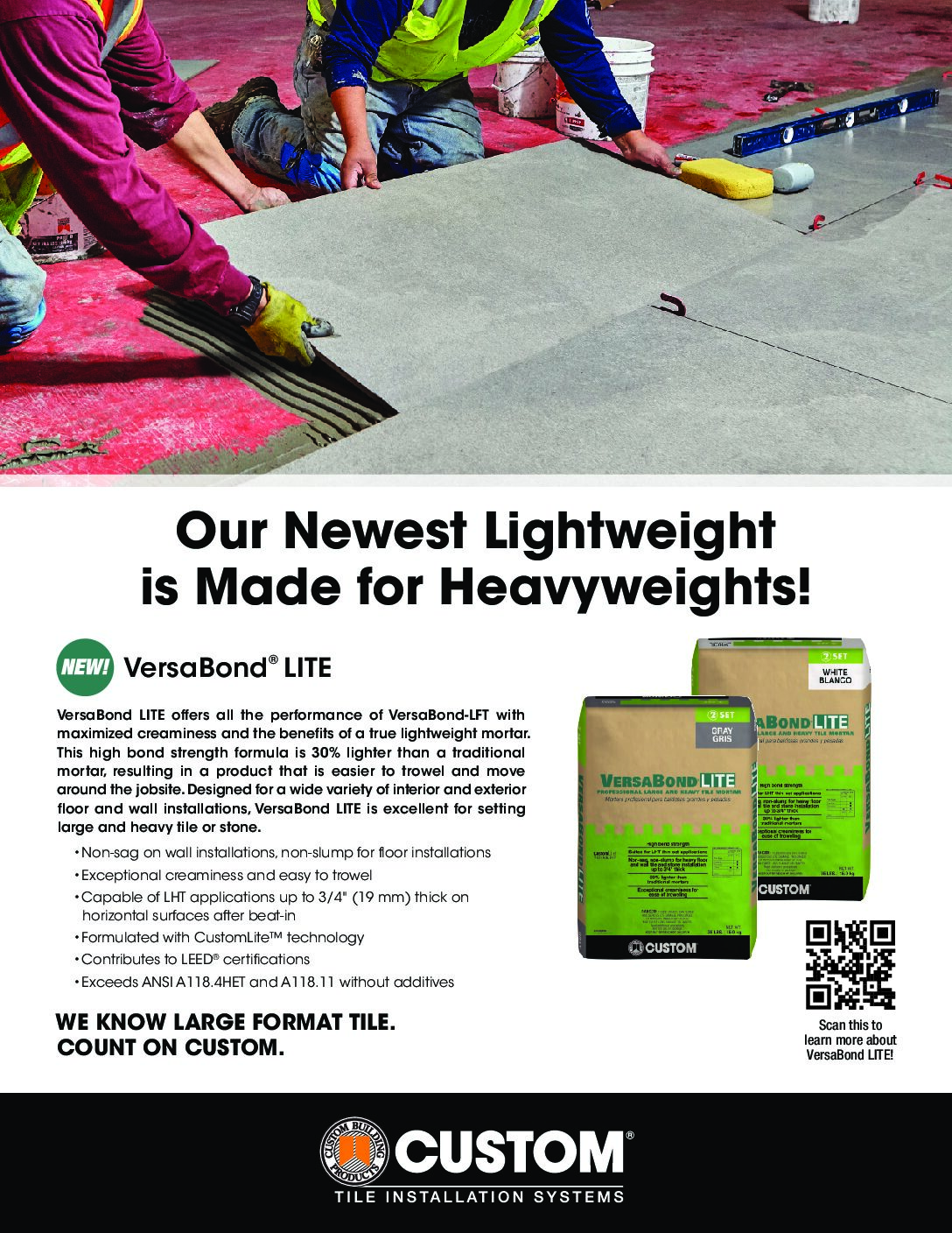 VersaBond® Lite Professional Large And Heavy Tile Mortar Sell Sheet